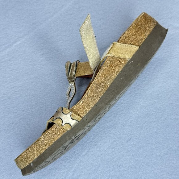 NAOT Aspen Leather Sandals Wedge Cork Gold Metallic Rhinestones EU 38 US 7 - 7.5 - Picture 10 of 16